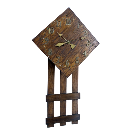 2601 - American Arts & Crafts oak Sessions mission clock, the lozenge dial with brass Arabic numerals w... 