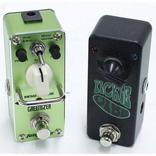 911 - Tomsline Greenizer vintage overdrive mini guitar pedal; together with a Love Pedal Pickle Vibe mini ... 