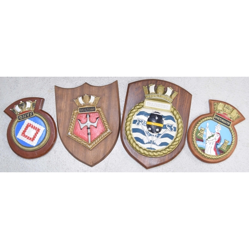 30 - Two Naval polychrome decorated metal emblem plaques mounted upon wooden shields, 'Walkerton' and 'Ne... 