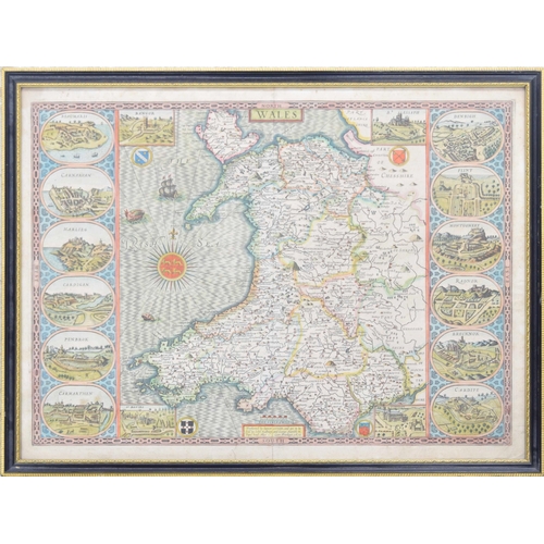 37 - John Speed - Map of Wales, featuring inset pictures of selected castles, inscribed 