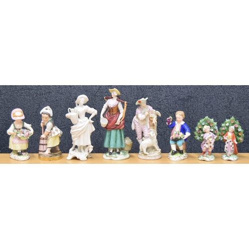 60 - Selection of eight porcelain figures, mostly European, the tallest 7.5