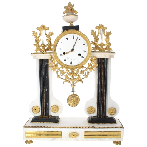 1507 - French ormolu and marble pillar two train mantel clock, the 4.25