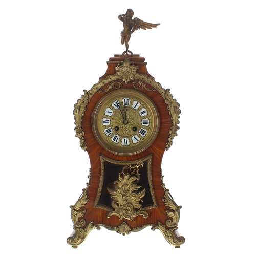 1509 - French kingwood and gilt metal mounted two train balloon shaped mantel clock and associated wall bra... 