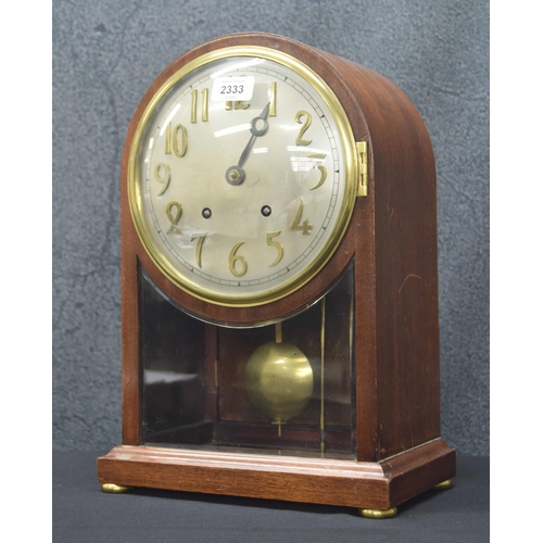 2307 - German mahogany ting-tang mantel clock, the W & H movement striking on two gongs, the 8