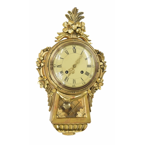 2607 - Westerstrand gilded carved gesso two train wall clock striking on a bell, the 6.75