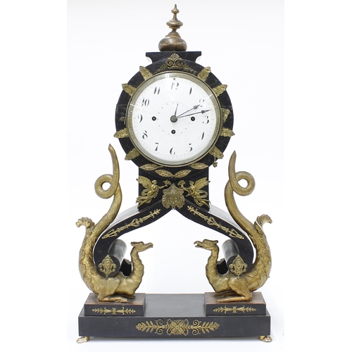 1511 - Austrian mahogany Grand Sonnerie three train mantel clock, the movement striking on two gongs with s... 