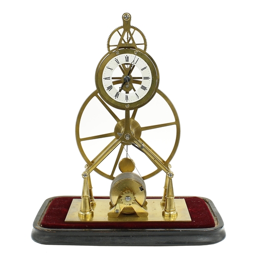 1512 - Brass great wheel single fusee skeleton clock, the 3