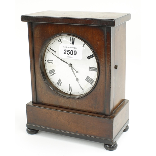 2509 - Small mahogany and ebony banded mantel clock timepiece, fitted with an early watch movement signed W... 