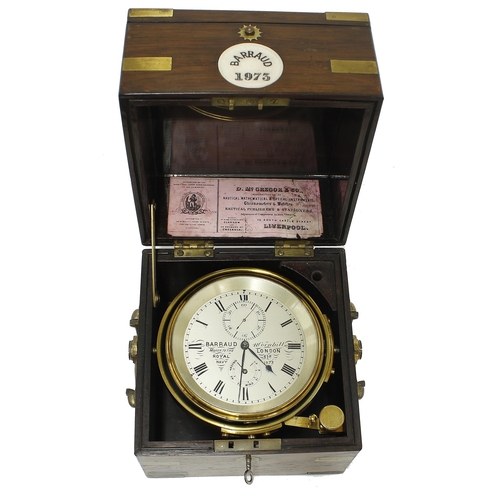 1340 - Good English two day marine chronometer, signed Barraud, maker to the Royal Navy, 41, Corn Hill, Lon... 