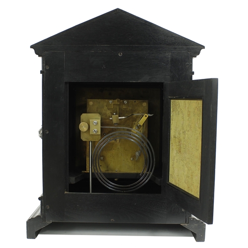 1518 - English ebonised double fusee boardroom clock, the movement striking on a gong and with locking... 