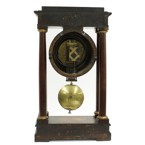 1519 - Good Austrian mahogany large two train portico mantel clock, the 6