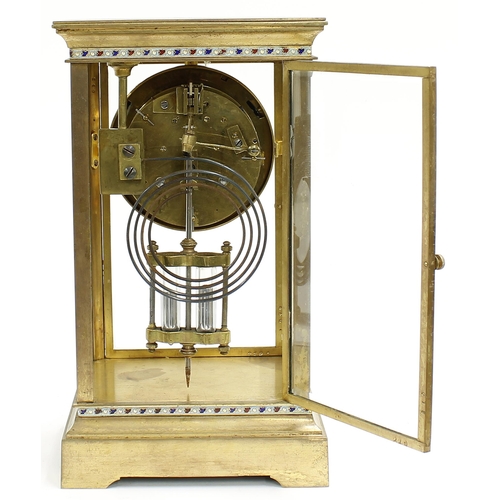 2323 - French brass four glass two train mantel clock striking on a gong, the 3.5