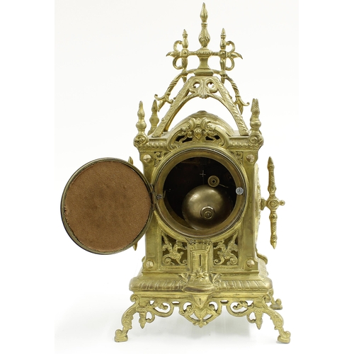 2324 - Small French brass two train mantel clock striking on a bell, the 3