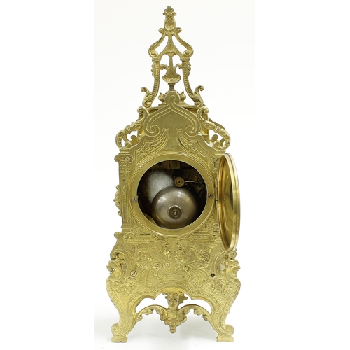 2325 - Small French brass two train mantel clock striking on a bell, the 3