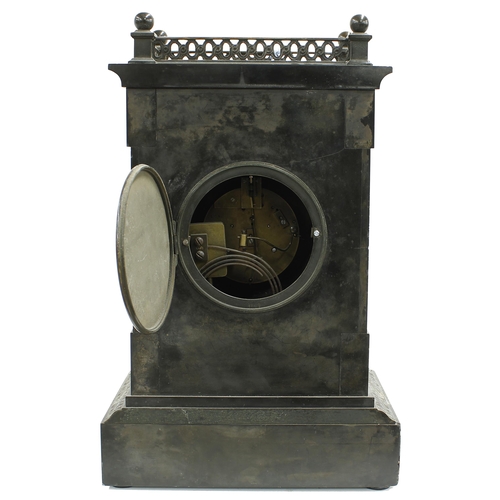 2328 - French black slate and gilt metal mounted two train mantel clock striking on a gong, the 4.25