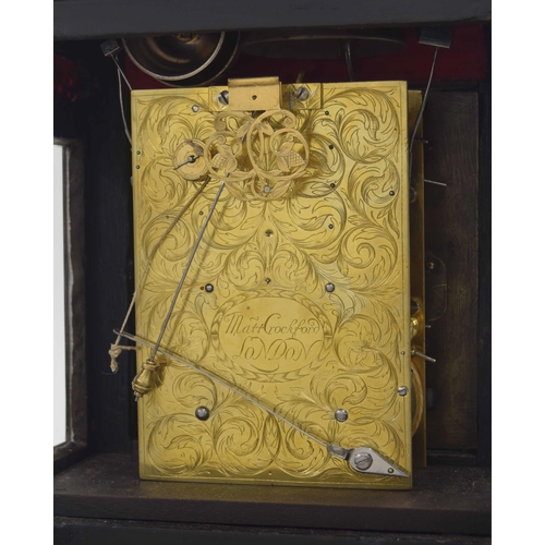 1365 - English ebonised and ormolu mounted double fusee verge basket top bracket clock, the 7