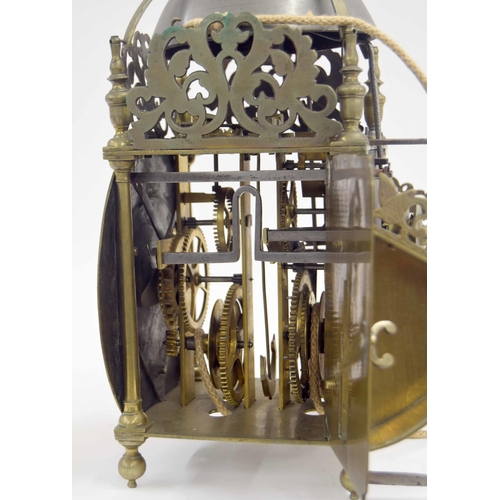 1330 - Interesting English brass hook and spike winged verge lantern clock, the 7.25