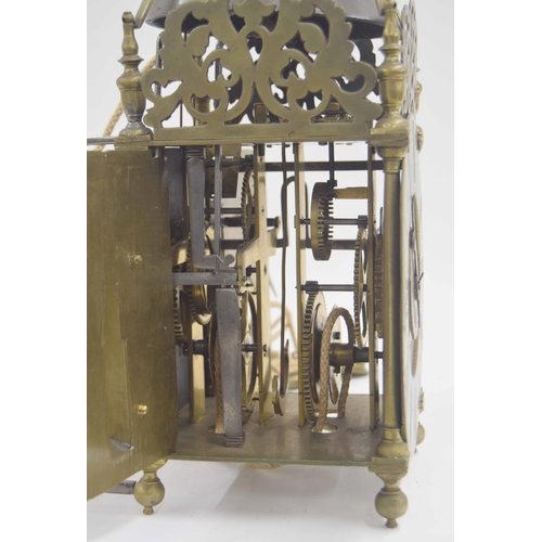 1330 - Interesting English brass hook and spike winged verge lantern clock, the 7.25