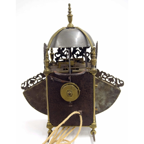 1330 - Interesting English brass hook and spike winged verge lantern clock, the 7.25