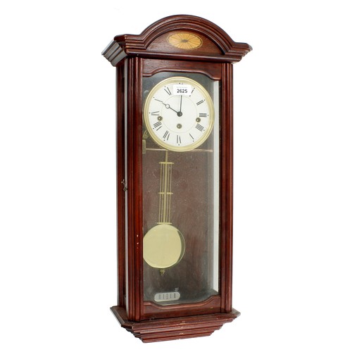 2625 - Contemporary mahogany three train wall clock, the movement striking on five rods, the 5