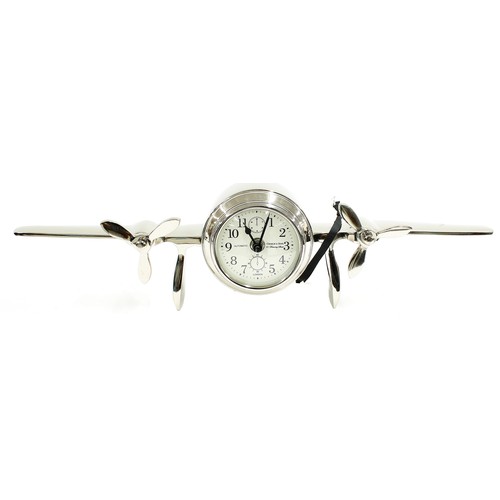 2511 - Novelty battery operated mantel clock timepiece in the form of aircraft wings with propellers, the 3... 