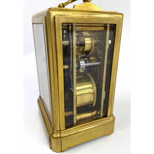 22 - French Garnier style small alarm carriage clock, the movement back plate inscribed 90M, the vertical... 