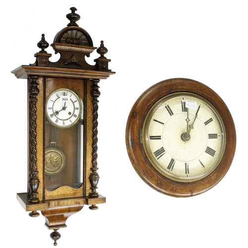 2623 - Small walnut two train Vienna regulator wall clock, the 5