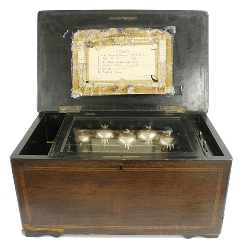 1367 - Rosewood music box with five bells, the 8.25