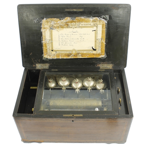 1367 - Rosewood music box with five bells, the 8.25