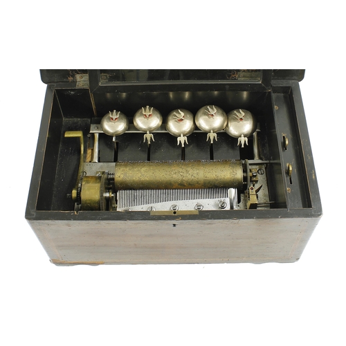 1367 - Rosewood music box with five bells, the 8.25