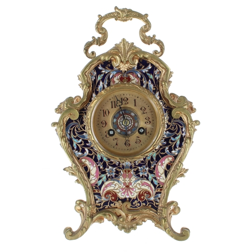 1320 - French champlevé and gilt metal mounted two train mantel clock striking on a gong, the 2.5