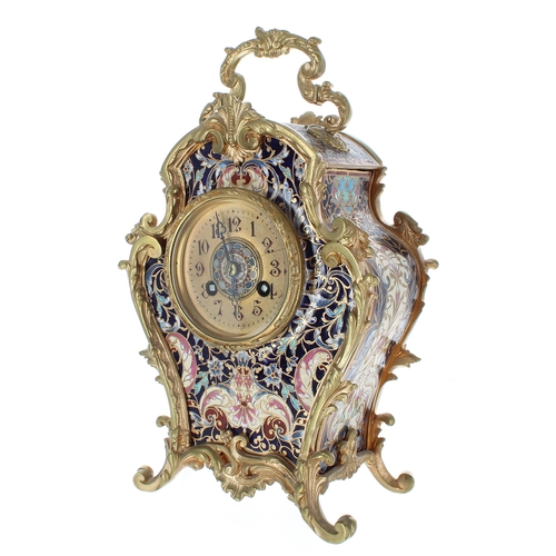 1320 - French champlevé and gilt metal mounted two train mantel clock striking on a gong, the 2.5