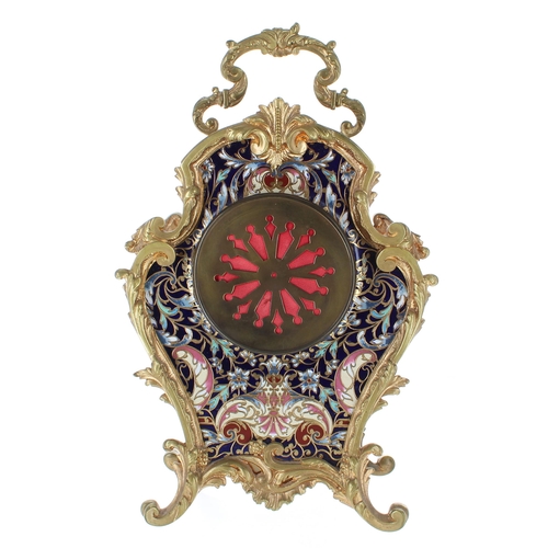 1320 - French champlevé and gilt metal mounted two train mantel clock striking on a gong, the 2.5