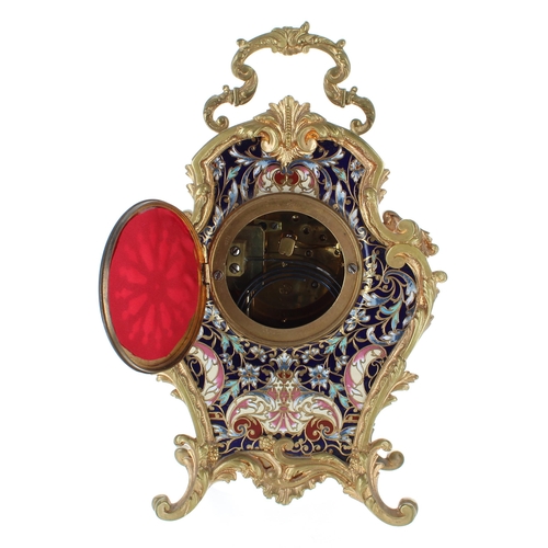 1320 - French champlevé and gilt metal mounted two train mantel clock striking on a gong, the 2.5