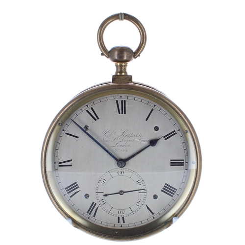 1315 - Good brass oversize pocket watch, the movement back plate and 3