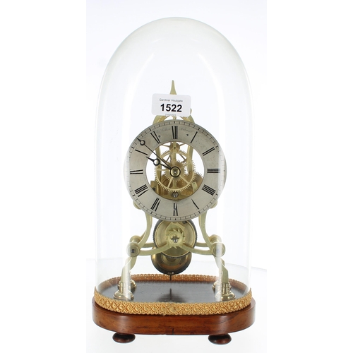 1522 - Brass single fusee skeleton clock, the 4