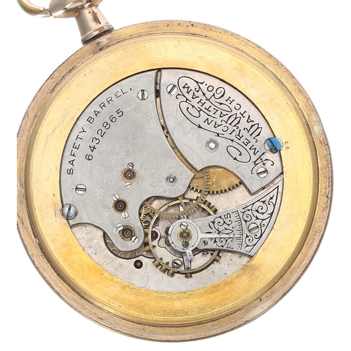 184 - American Waltham gold plated lever dress pocket watch, serial no. 6249615, circa 1892, movement, orn... 