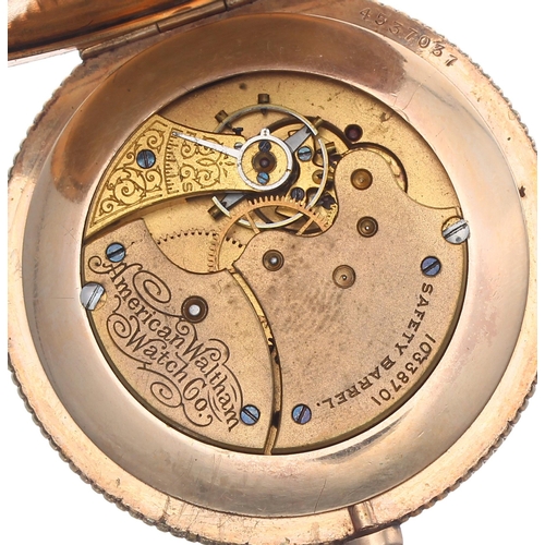 190 - American Waltham gold plated lever dress pocket watch, serial no. 10338701, circa 1901, signed movem... 