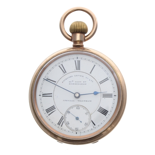 197 - American Waltham 'Bond St.' gold plated lever pocket watch, serial no. 9225678, circa 1899, signed m... 