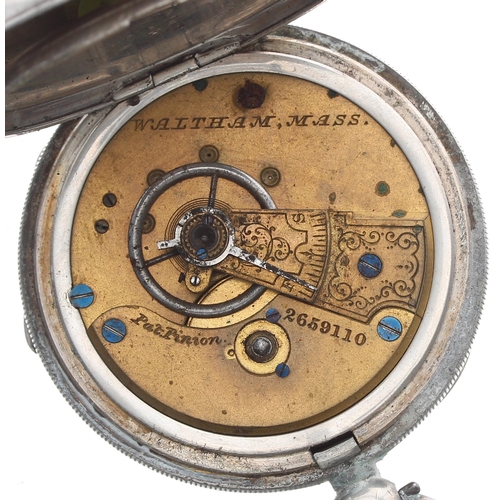 198 - American Waltham silver lever pocket watch, serial no. 2659110, circa 1885, signed movement with Pat... 