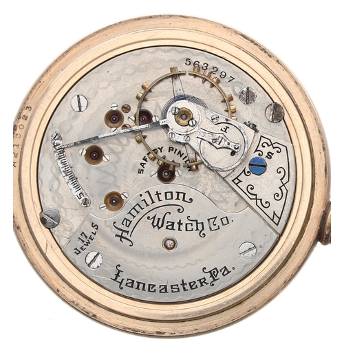 200 - Hamilton Watch Co. gold plated lever pocket watch, serial no. 563297, circa 1906, signed movement wi... 