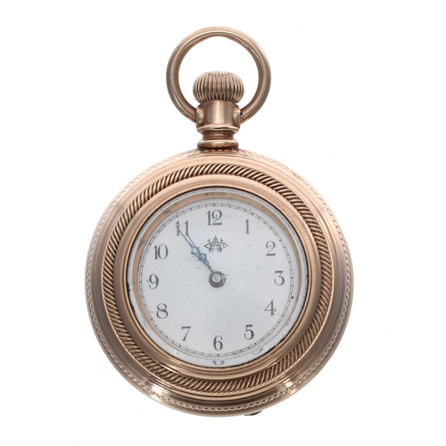 202 - American Waltham gold plated lever set fob watch, serial no. 3262645, circa 1886, signed movement, w... 