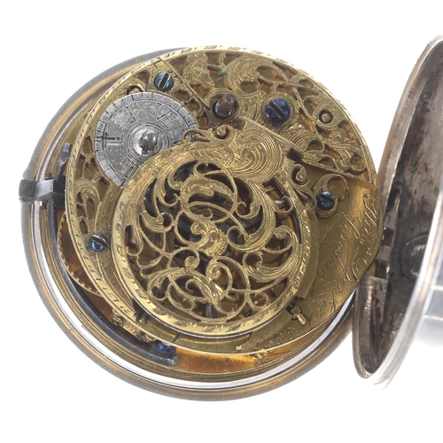 203 - George III English silver pair cased verge pocket watch, London 1765, the fusee movement signed Thos... 