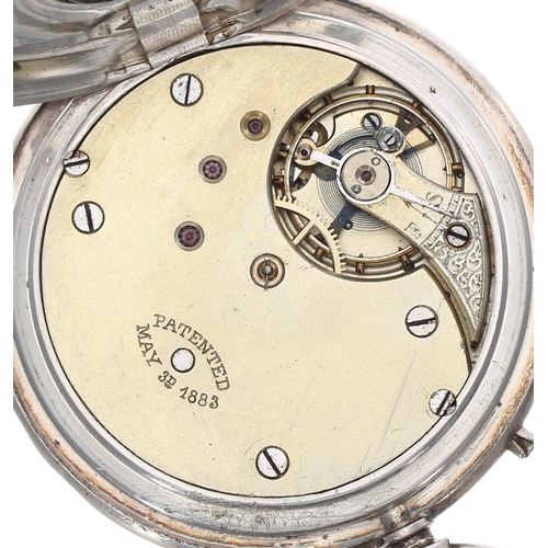 204 - Late 19th century silver fly-back chronograph lever pocket watch, London 1883, Patent three quarter ... 