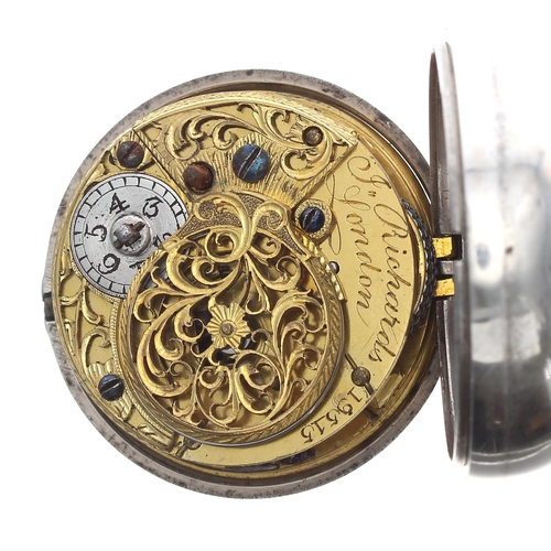 205 - George III silver pair cased verge pocket watch, London 1775, the fusee movement signed J. Richards,... 