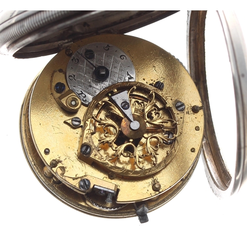 206 - Continental small 19th century verge silver pocket watch, London 1840, unsigned fusee movement with ... 