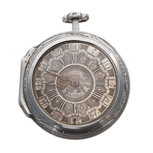 207 - Good English 18th century silver repousse verge pair cased pocket watch, the fusee movement signed J... 