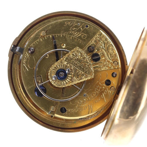 214 - William IV/early Victorian 18ct rack lever pair cased pocket watch, Chester 1837, the fusee movement... 