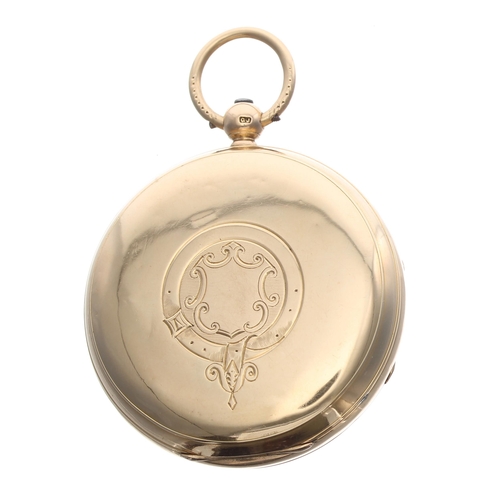 216 - Late Victorian 18ct Centre Seconds Chronograph lever pocket watch, Chester 1897, gilt three quarter ... 