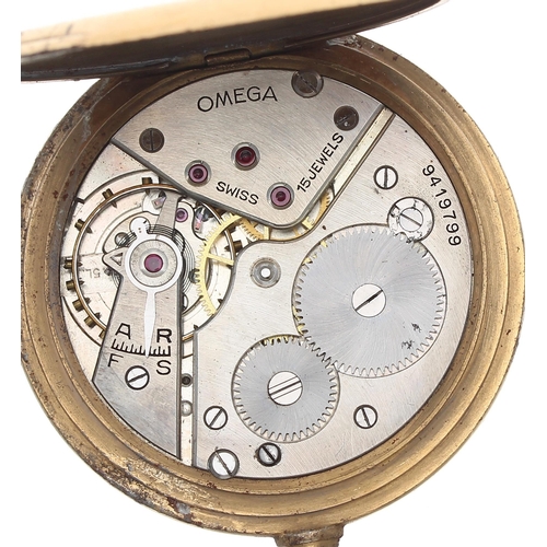 220 - Omega gilt metal lever pocket watch, circa 1939, signed 15 jewel movement, no. 9419799, with compens... 